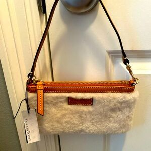 Dooney & Bourke White Faux Fur Fuzzy Woman’s Leather Wristlet